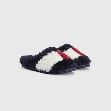 Tommy Hilfiger TH Home Slipper Sherpa Fur Blue Red White 06577