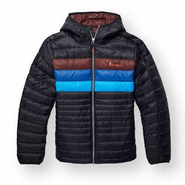 Cotopaxi Women Fuego Down Hooded Jacket Black&Chestnut Stripes