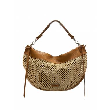 Ripani Borsa a Spalla Donna Vivienne L Pelle Biscotto / Rafia crochet Camel