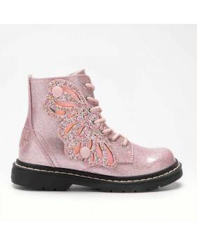 Scarpe Lelli Kelly - Modello Anfibio Ali Di Fata, Vernice Nero, Suola In Gomma, Chiusura Con Stringhe